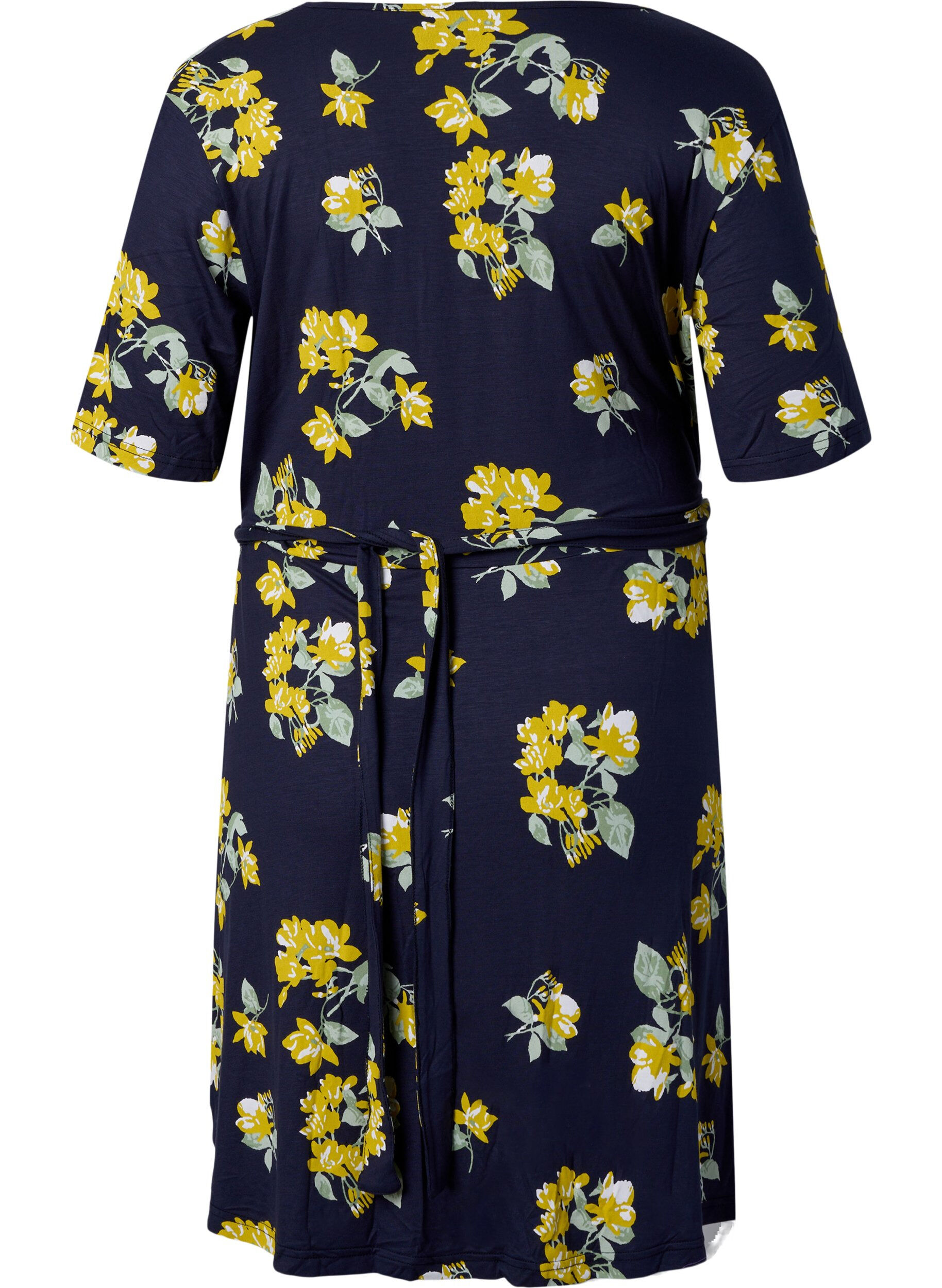 Zizzifashion Wrap dress in viscose with short sleeves, Night Sky AOP Flower, Packshot image number 1
