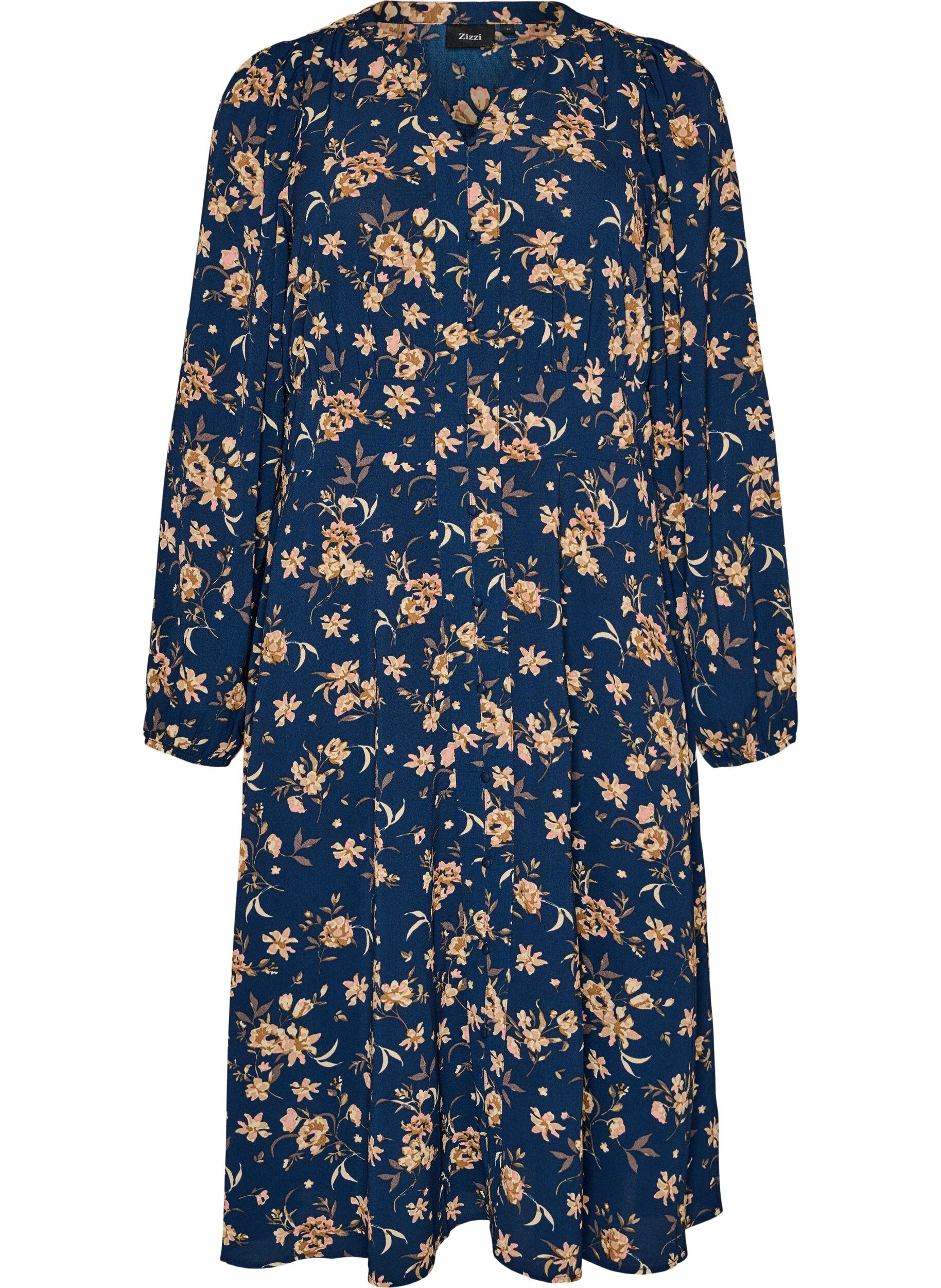 Midi dress with smock and decorative buttons