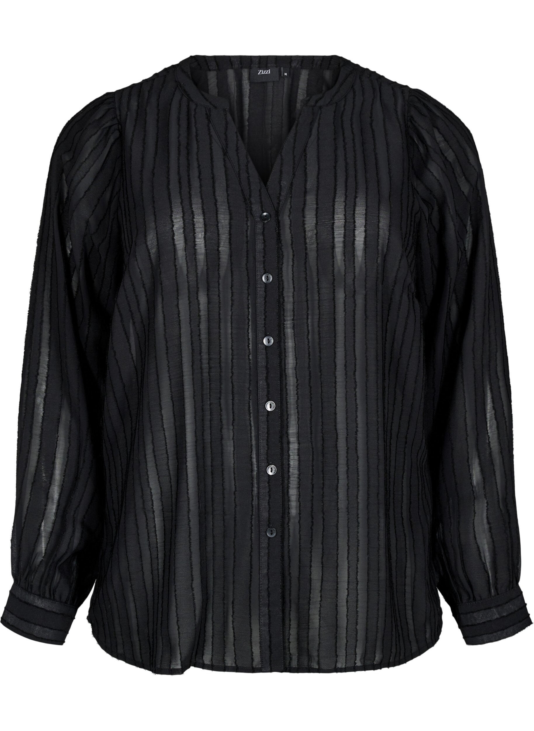 Zizzifashion Striped shirt blouse with sheer stripes, Black, Packshot image number 0