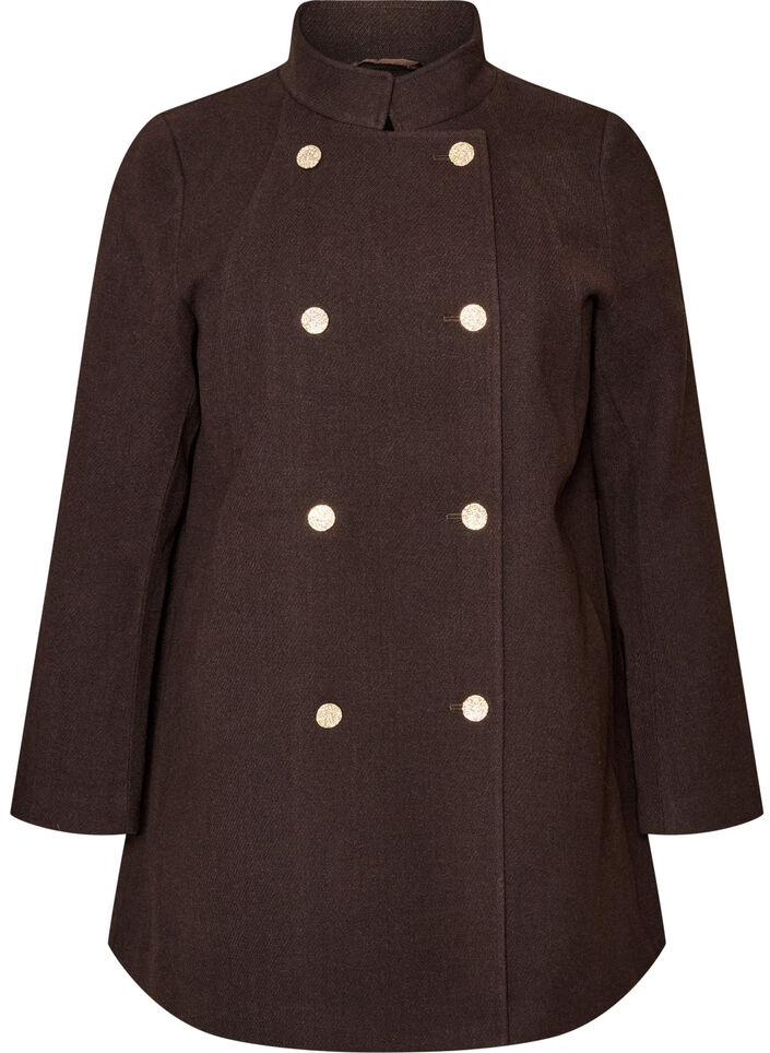 A-line coat with gold buttons, Brown, Packshot image number 0