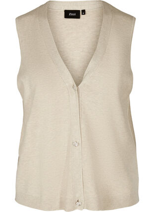 Knitted vest with a V-neck and buttons, Pumice Stone Mel., Packshot image number 0