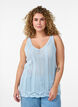 Knitted top with eyelet embroidery and V-neck, Light Blue, Model image number 0