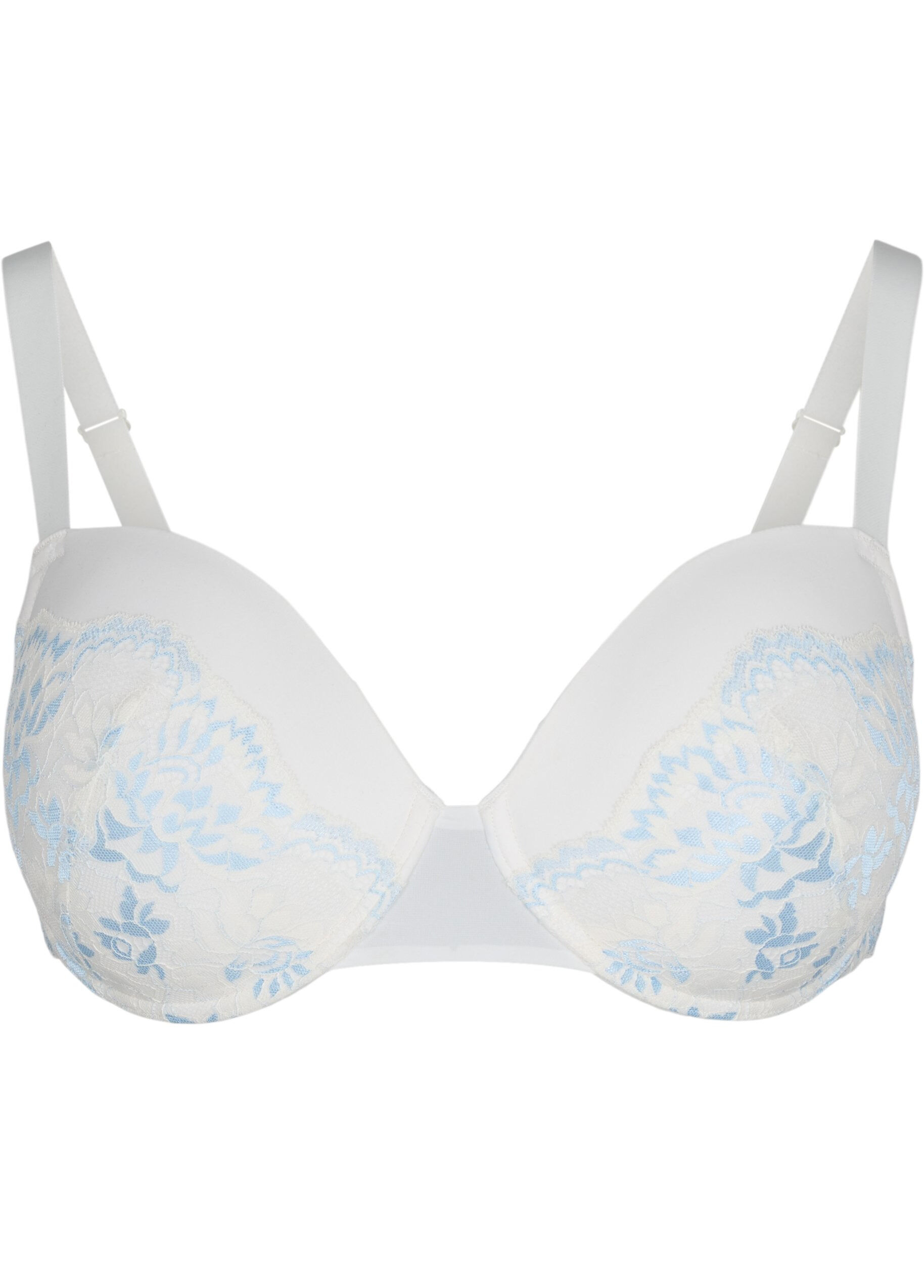 Zizzifashion Underwired bra with lace, Tofu w. blue, Packshot image number 0