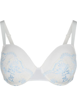 Underwired bra with lace, Tofu w. blue, Packshot image number 0