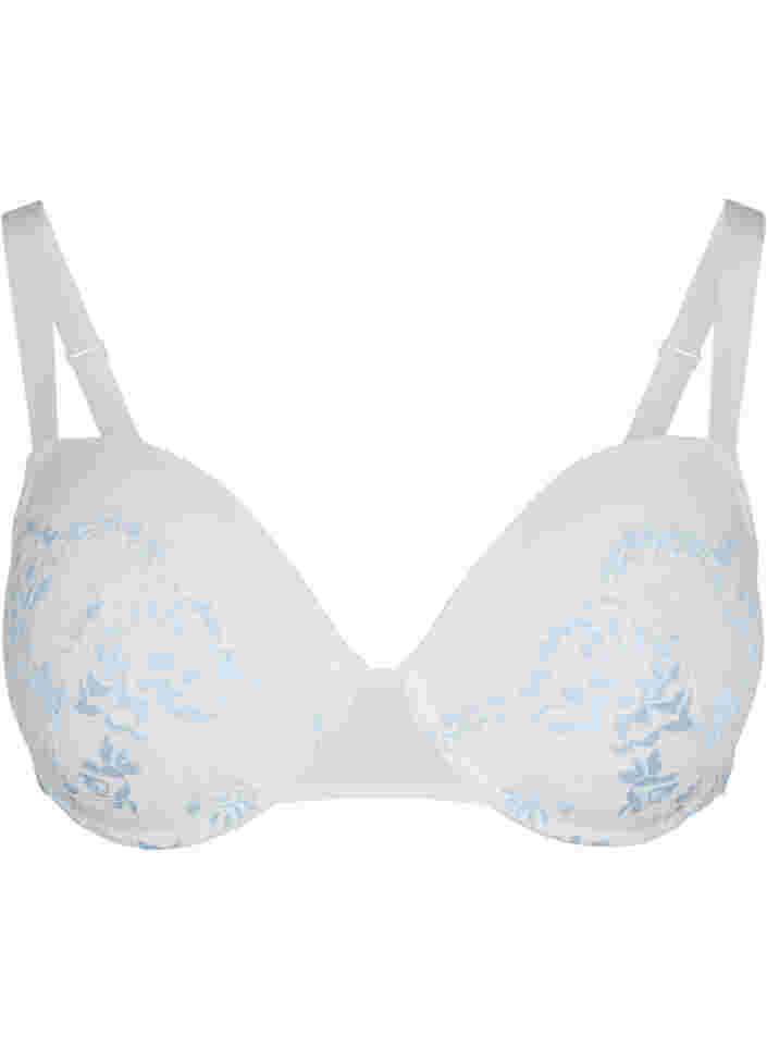 Alma underwired bra with lace, Tofu w. blue, Packshot image number 0
