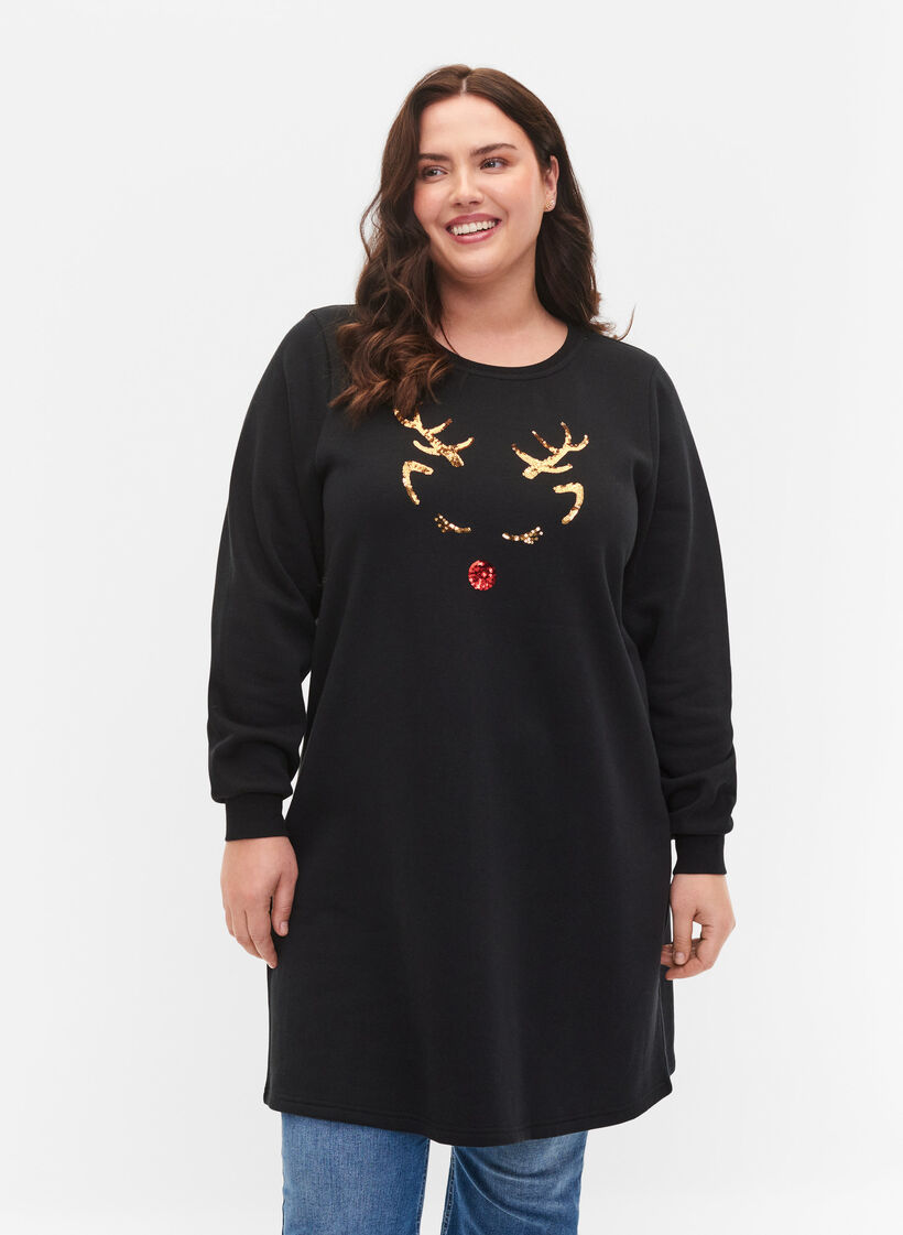 Christmas sweater dress, Black Reindeer, Model