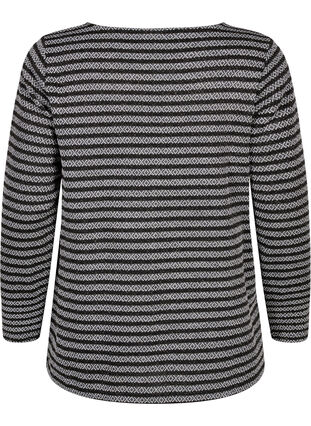 Round neck blouse with striped pattern, Black Stripe, Packshot image number 1