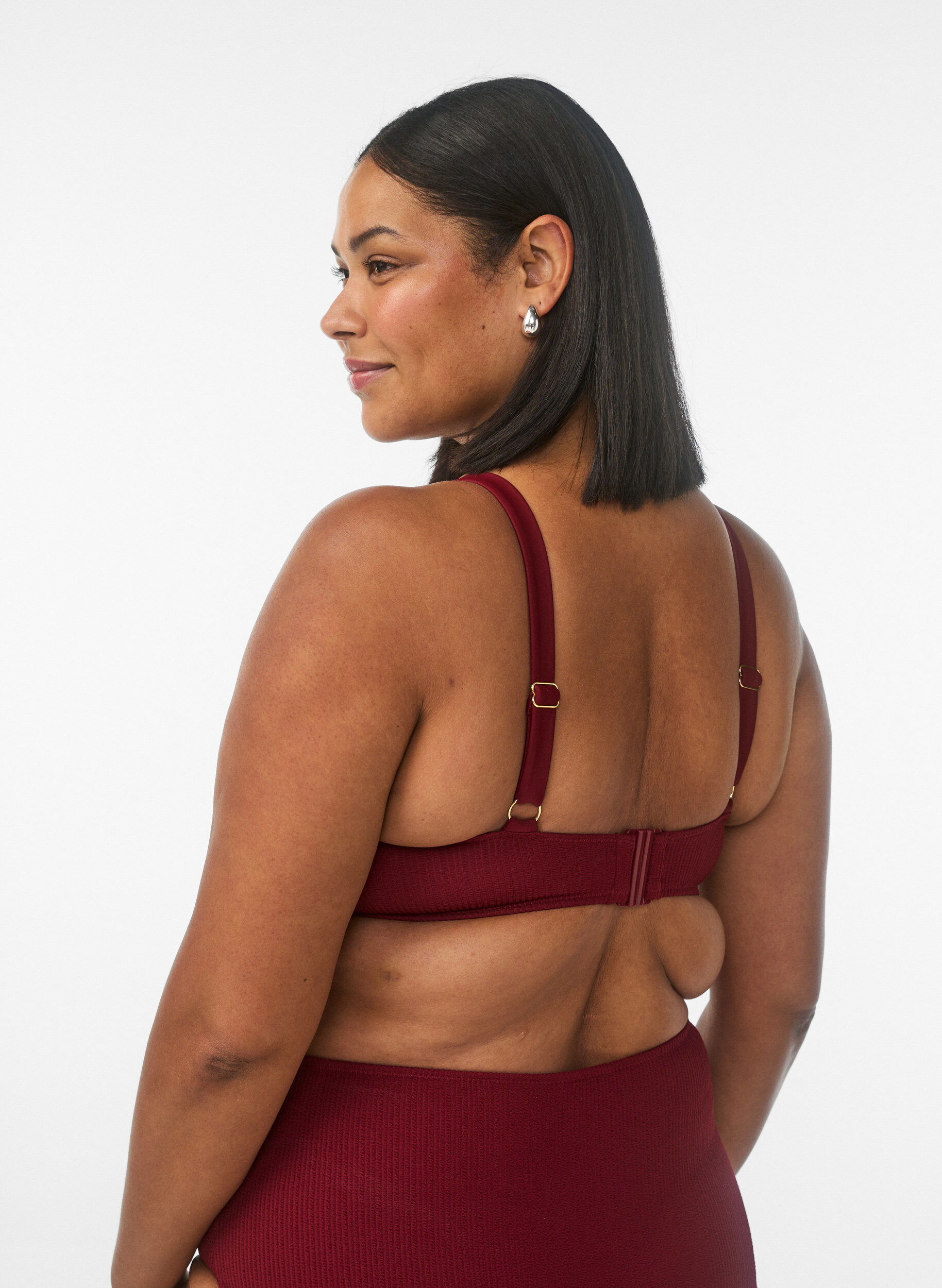 ZizzifashionTextured bikini top with gold detail, Red, Model image number 2