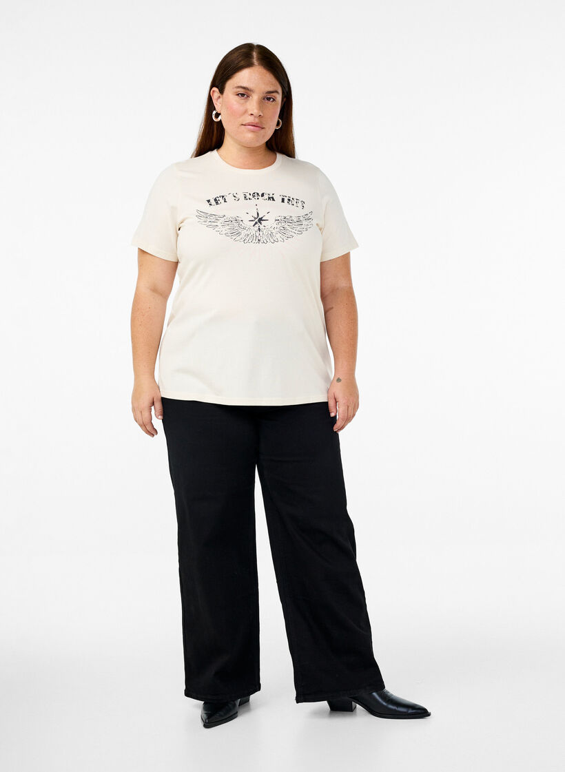 Organic cotton T-shirt with print on the front, Birch Washed , Model image number 2