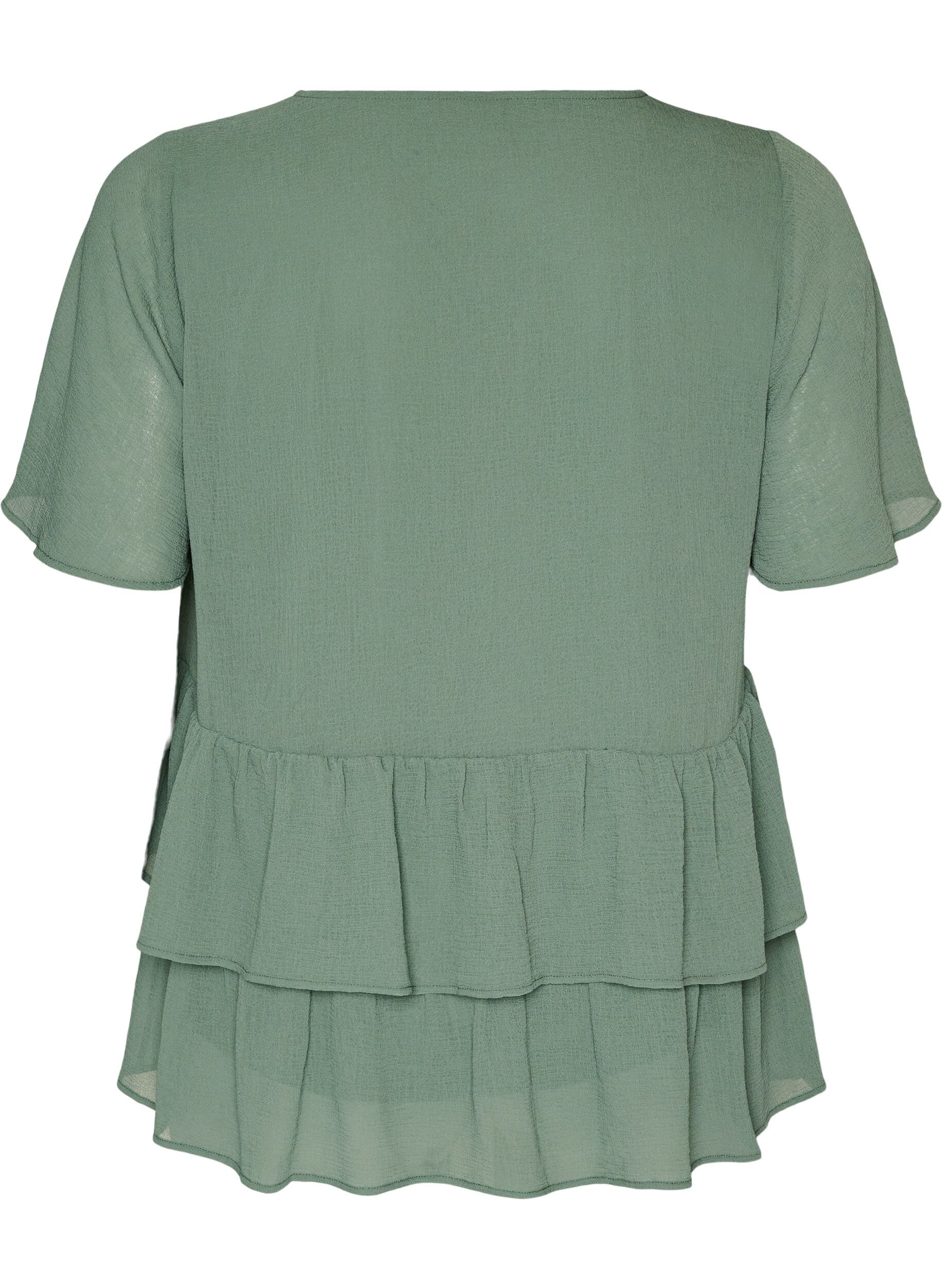 ZizzifashionBlouse with V-neck and ruffles, Green, Packshot image number 1