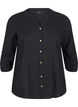 Cotton shirt blouse with a v-neck, Black, Packshot image number 0
