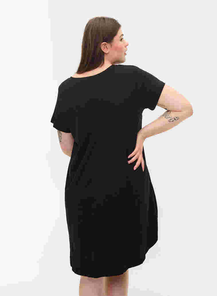 Short-sleeved cotton nightdress with print, Black GOOD, Model image number 1