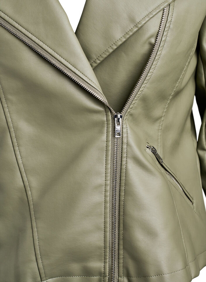 Faux leather biker jacket, Green, Packshot image number 2