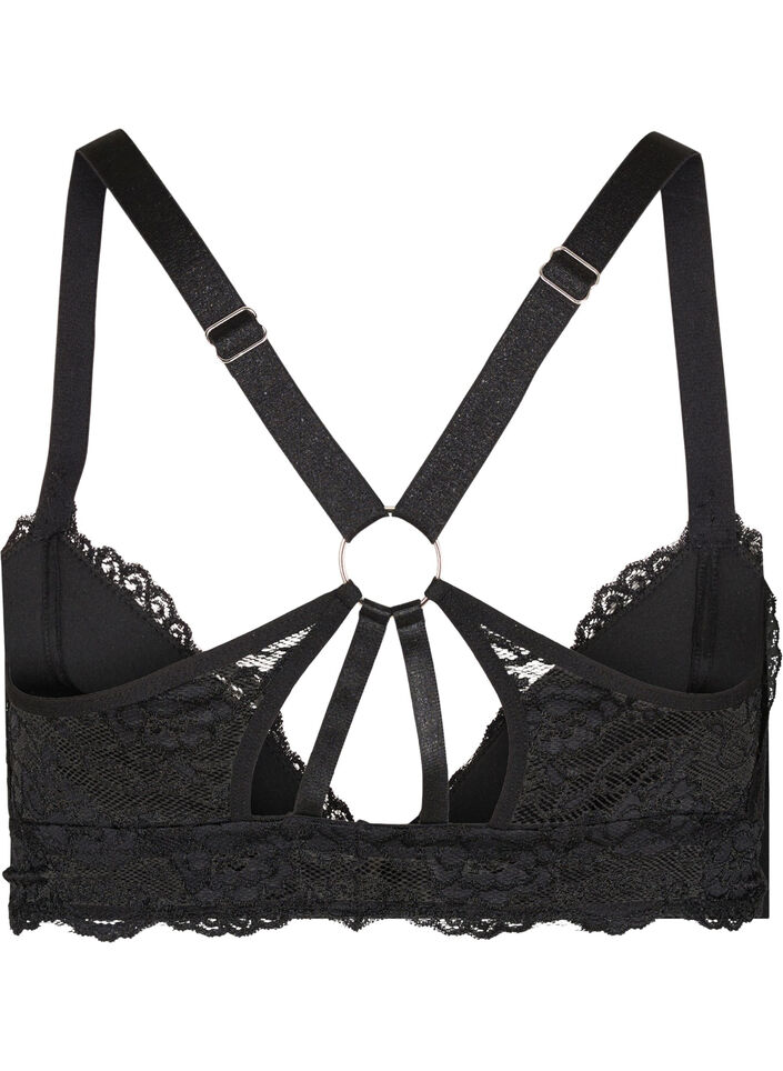 Padded lace bra with back detail, Black, Packshot image number 1