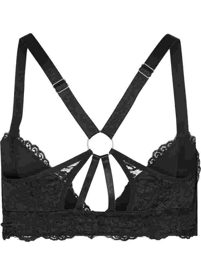 Padded lace bra with back detail, Black, Packshot image number 1