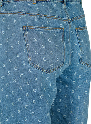 Cropped jeans with print and high waist, Blue denim, Packshot image number 3
