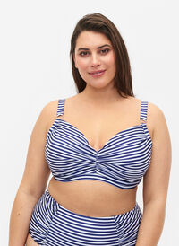 Printed bikini bra with underwire, Blue Striped, Model