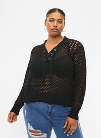 Pullover with pattern, Black, Model