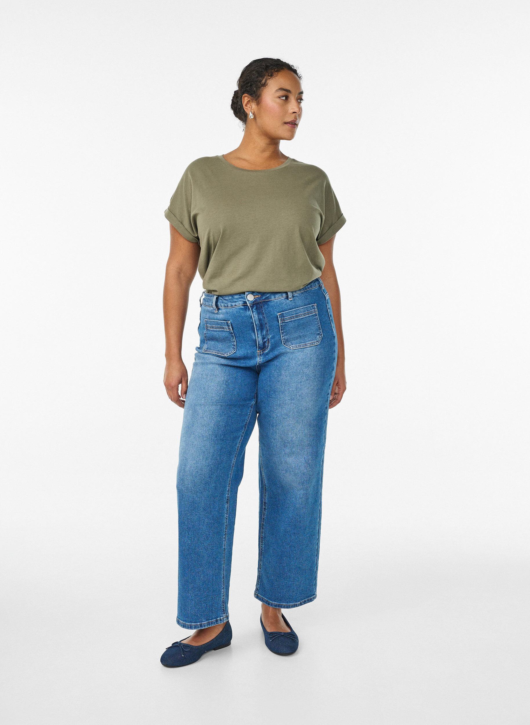 Zizzifashion Short-sleeved cotton blend t-shirt, Green, Model image number 1