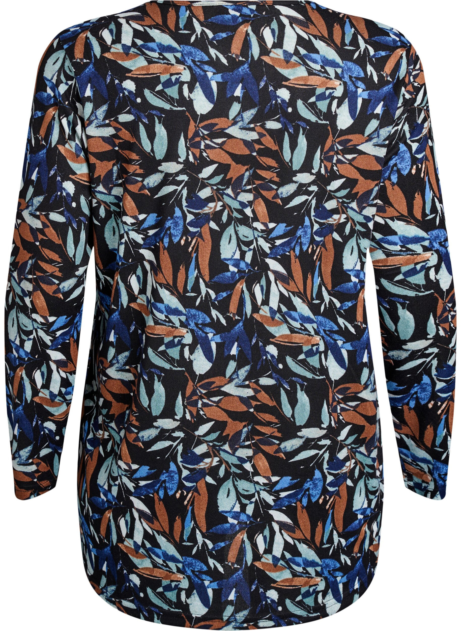 Zizzifashion Patterned blouse with long sleeves, Blue, Packshot image number 1