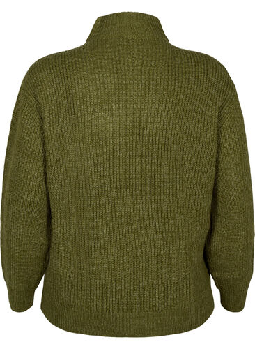 FLASH - Knitted sweater with high neck and zipper, Dark Olive Mel., Packshot image number 1