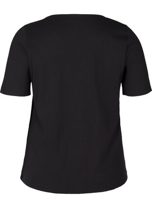 Short-sleeved T-shirt with buttons, Black, Packshot image number 1