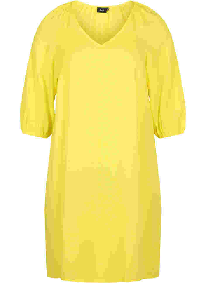 Viscose dress with v-neck, Blazing Yellow, Packshot image number 0