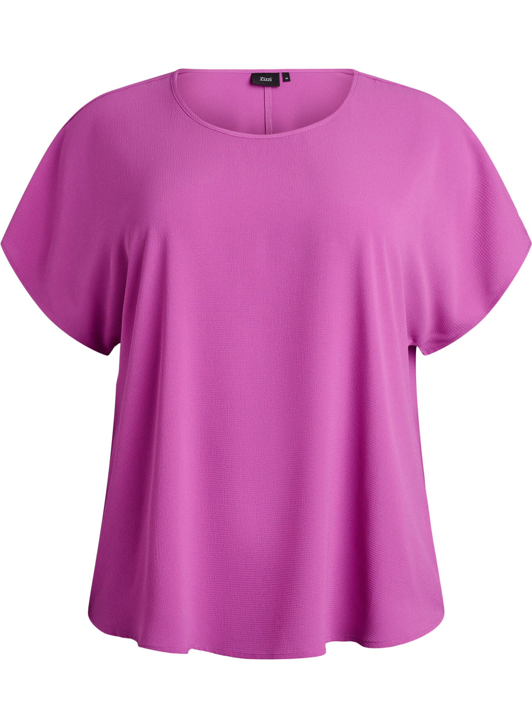 Zizzifashion Blouse with short sleeves and a round neckline, Purple, Packshot image number 0