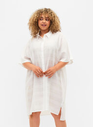 Long shirt in viscose with texture, Bright White, Model