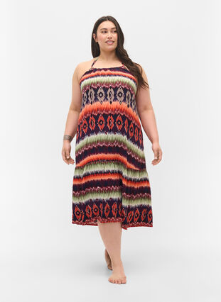 Long beach dress in viscose, Ethnic AOP, Model image number 2