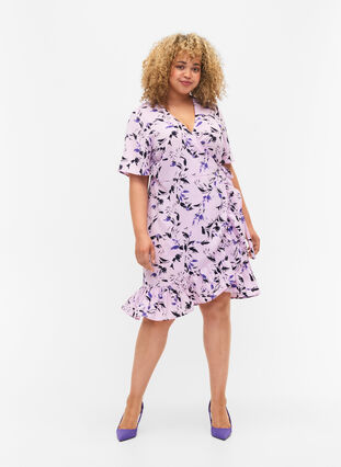 Floral wrap dress with short sleeves, Purple AOP, Model image number 2