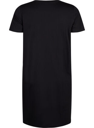 Short-sleeved cotton nightdress, Black w. Self Care, Packshot image number 1