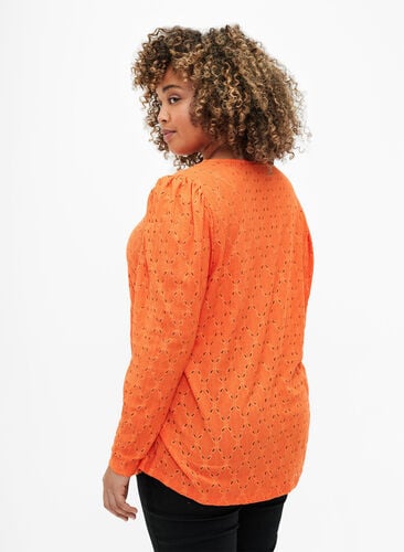 V-neck blouse with hole pattern, Carrot, Model image number 1