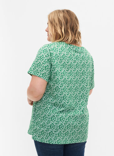 Floral cotton t-shirt with v-neck, Jolly Green AOP, Model image number 1