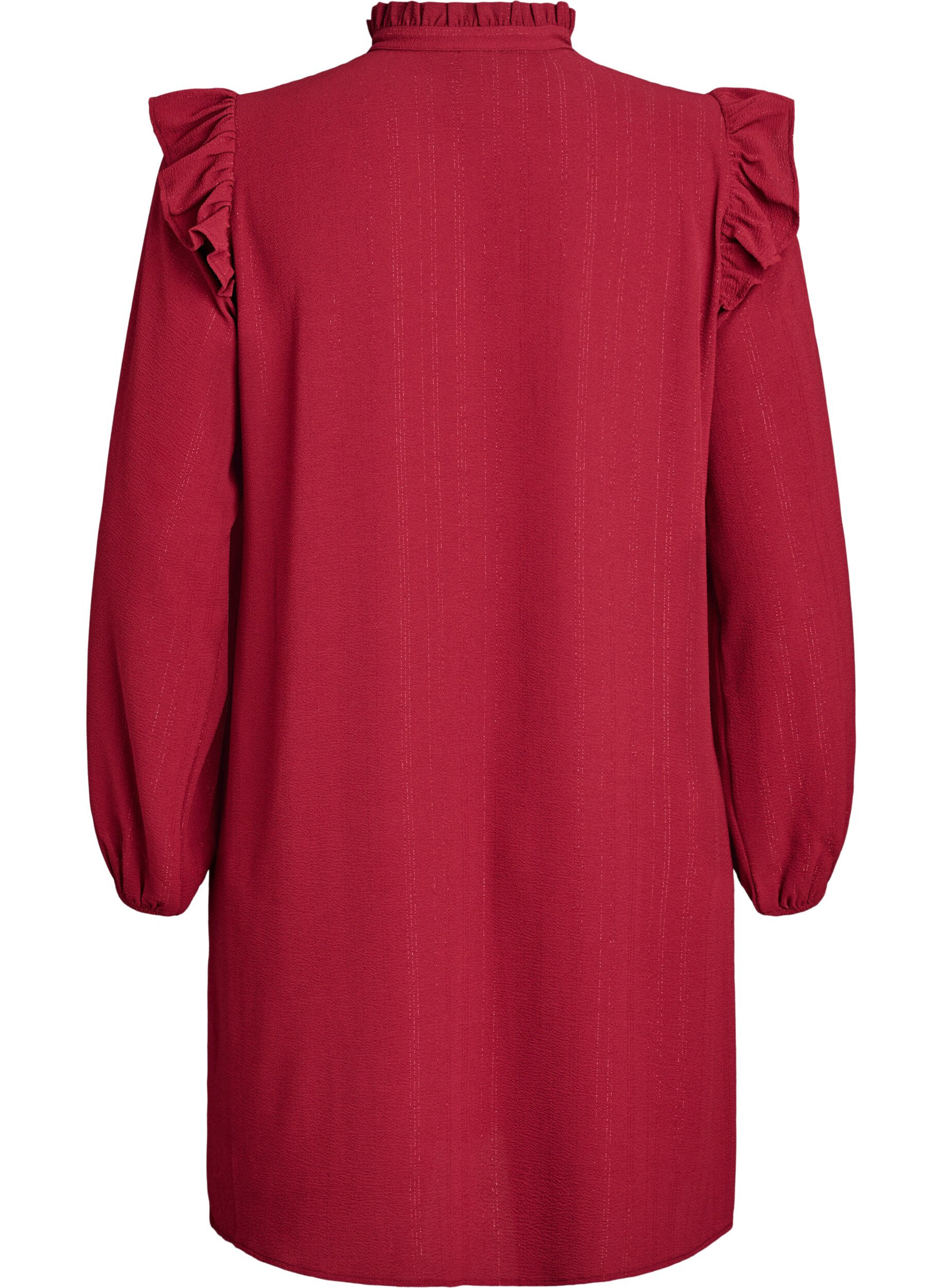 Zizzifashion Short dress with ruffles and glitter, Dark Bordeaux, Packshot image number 1