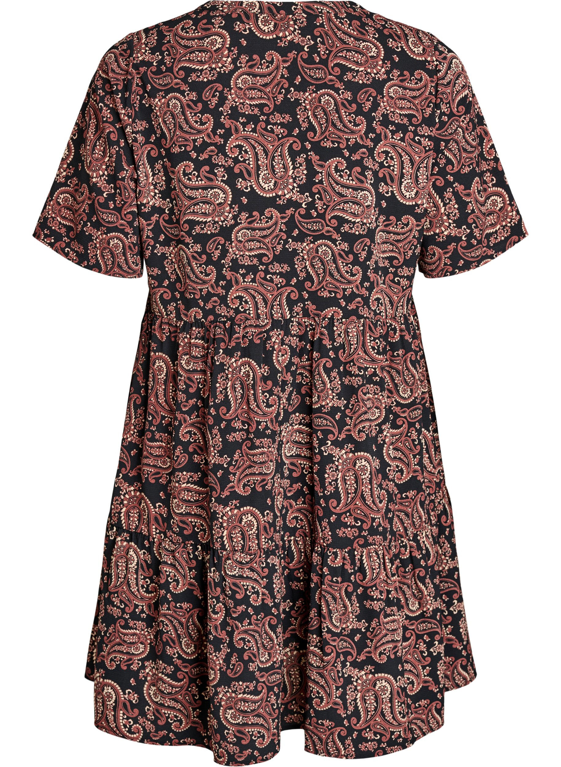 Zizzifashion Short sleeve dress with a-line and cutlines, Black, Packshot image number 1