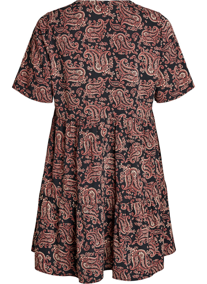 Short sleeve dress with a-line and cutlines, Black, Packshot image number 1