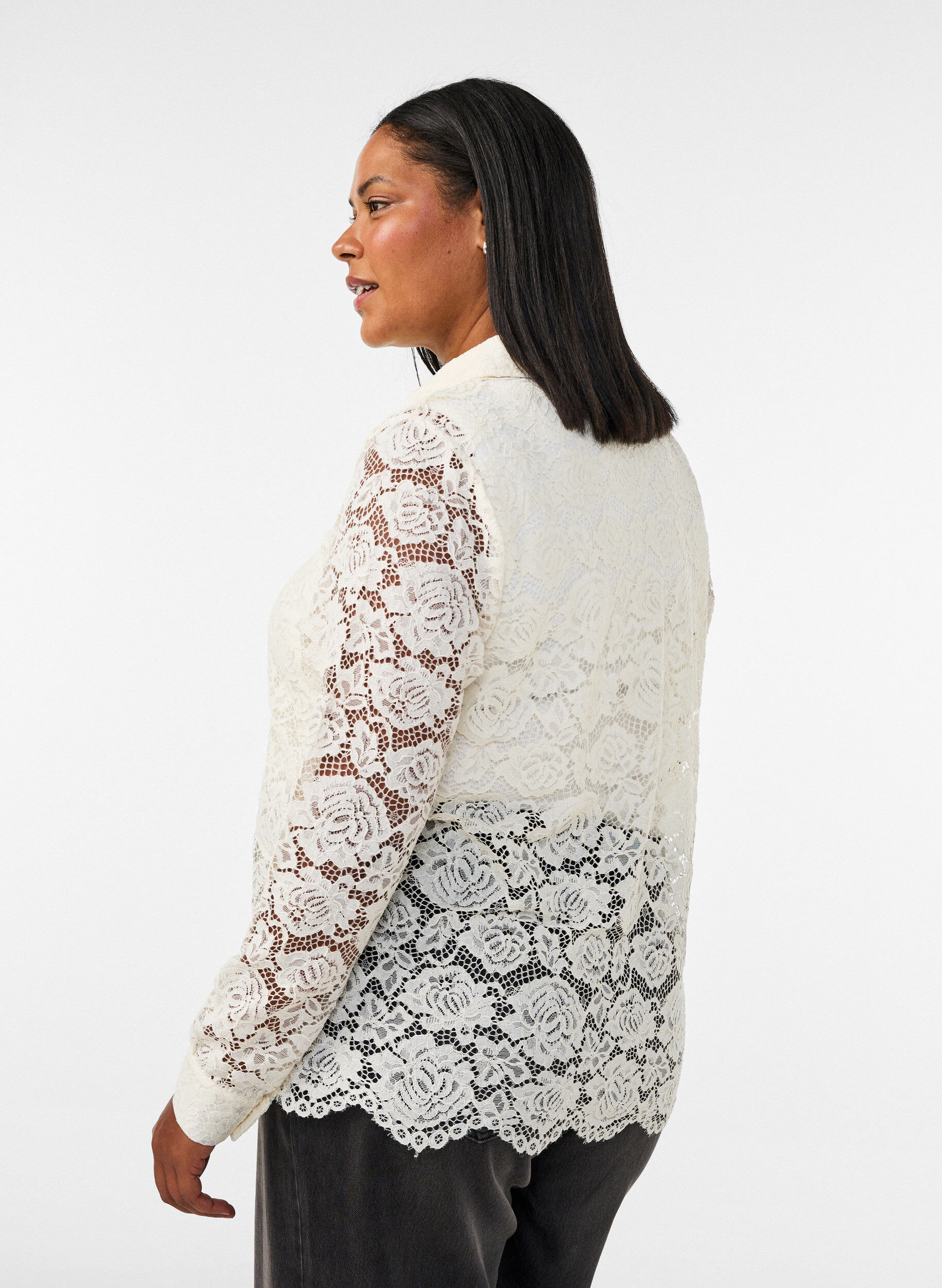 ZizzifashionLace shirt with pearl buttons, Vanilla, Model image number 2