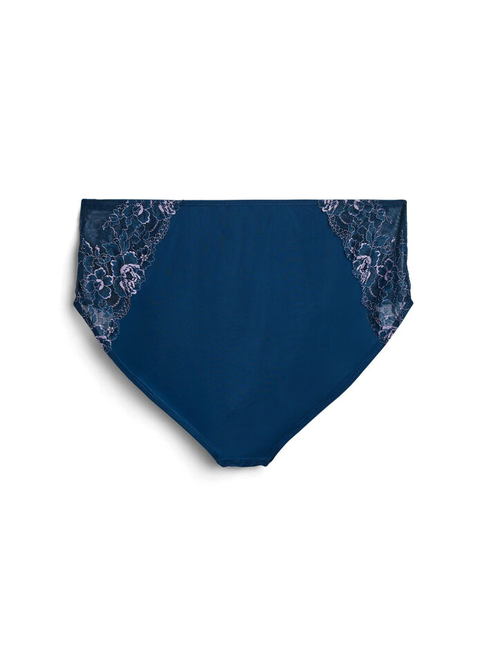 Microfiber panties with lace and a regular waist, Blue, Packshot image number 1