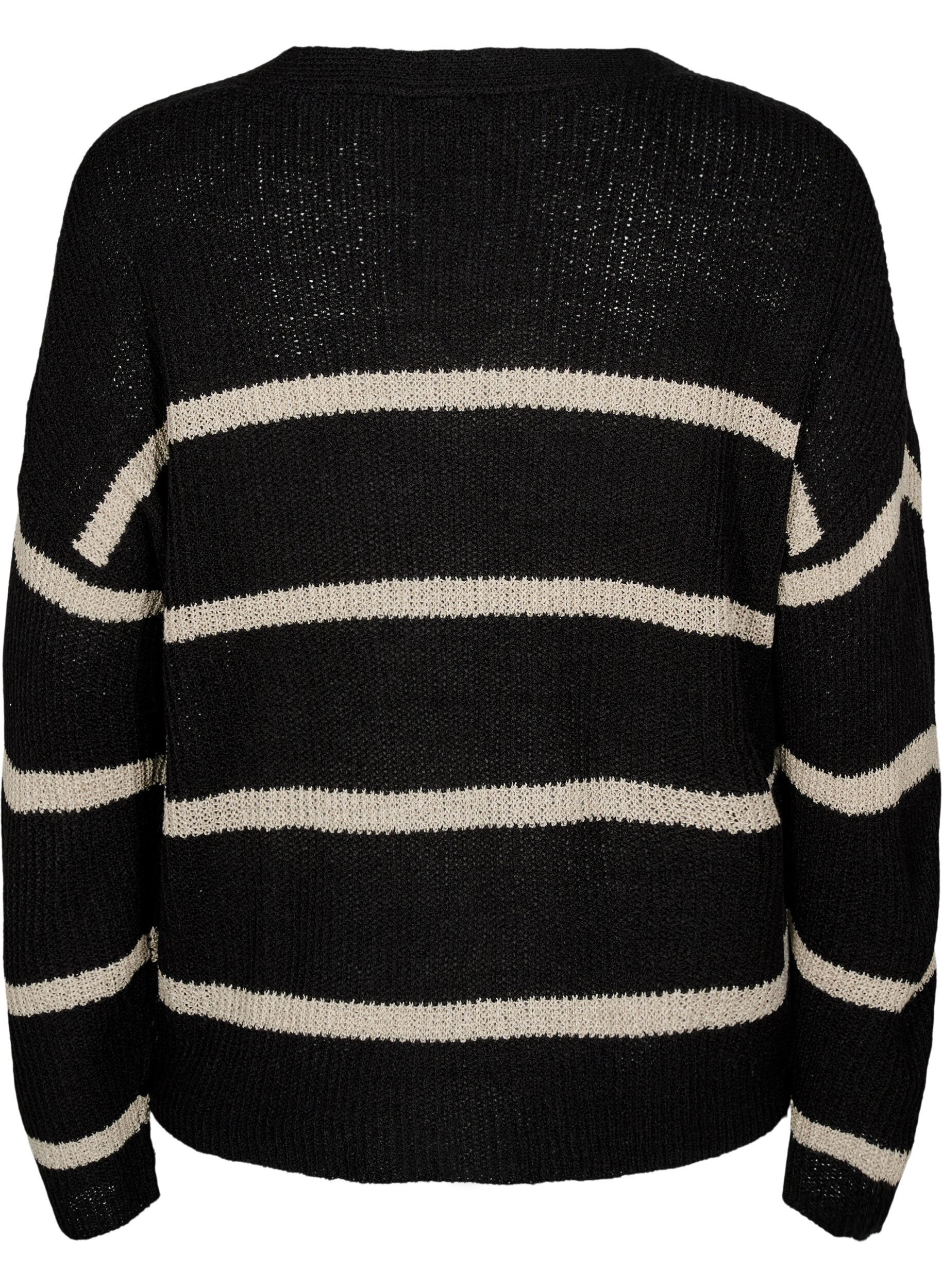 Zizzifashion FLASH - Knitted cardigan with stripes and buttons, Black, Packshot image number 1
