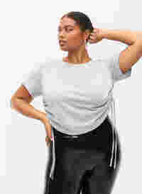 Cropped t-shirt with drawstring, Light Grey Melange, Model