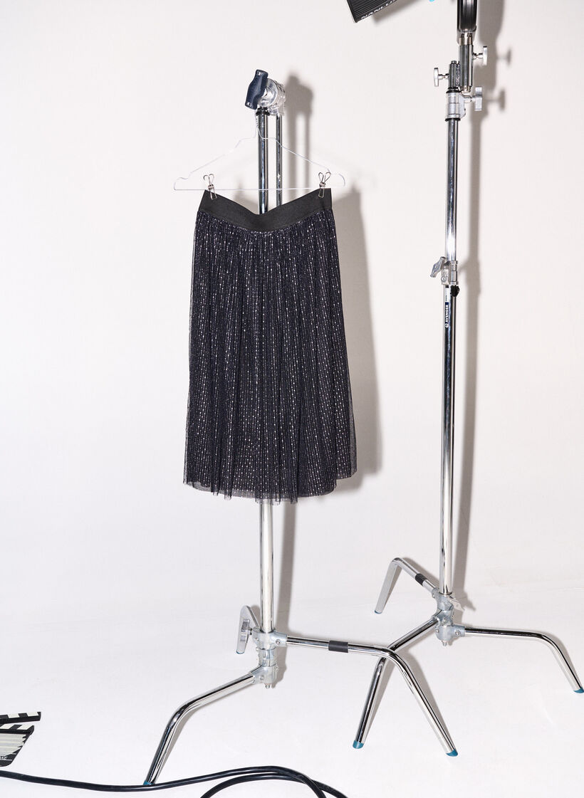 Mesh skirt with glitter, Black, Image image number 0