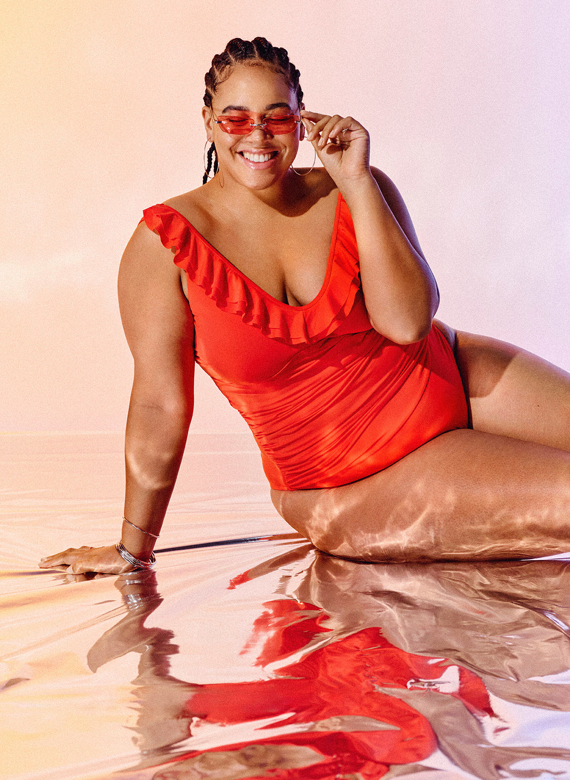 Zizzifashion Swimsuit with ruffles and removable inserts, Orange, Image image number 0