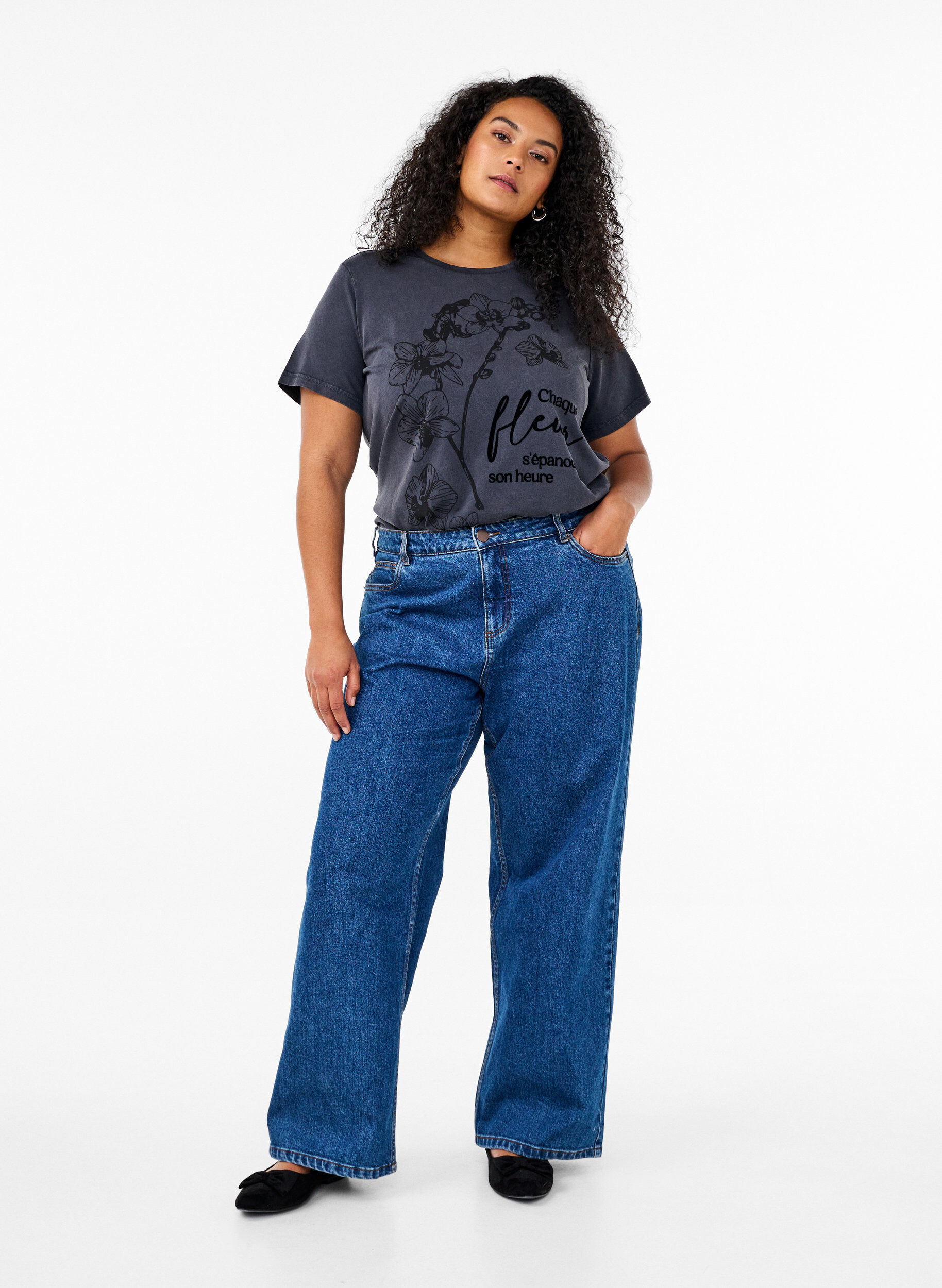 Zizzifashion Organic cotton T-shirt with print, Grey, Model image number 1