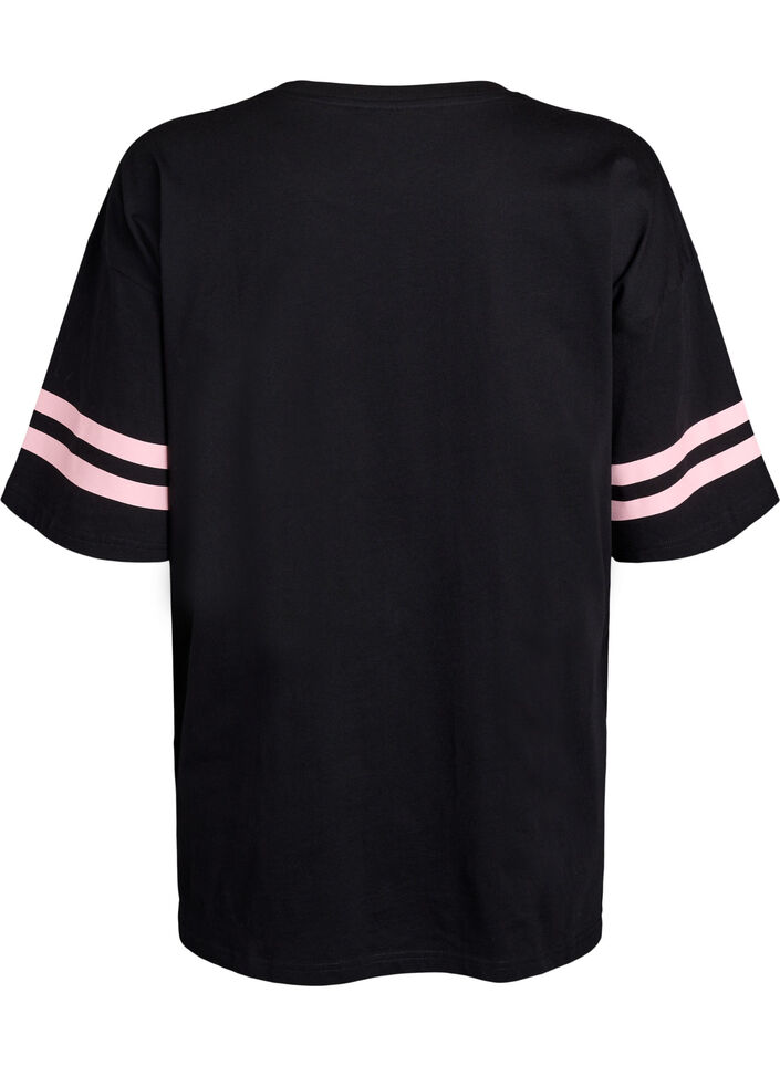Sporty oversized college T-shirt, Black, Packshot image number 1