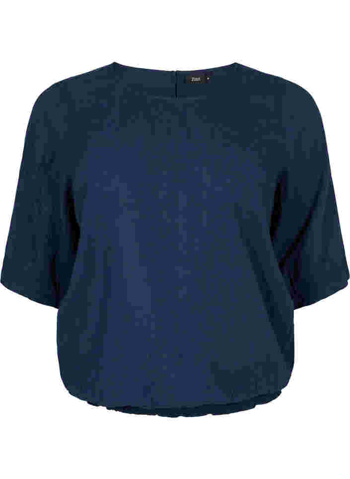 Short-sleeved cotton blouse with smock, Navy Blazer, Packshot image number 0