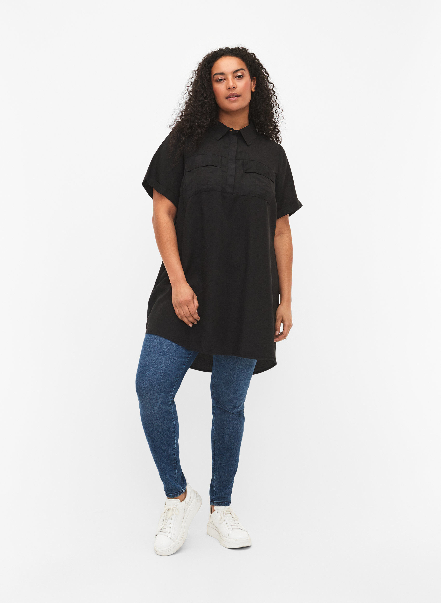 Zizzifashion Short-sleeved tunic in lyocell (TENCEL&trade;), Black, Model image number 1