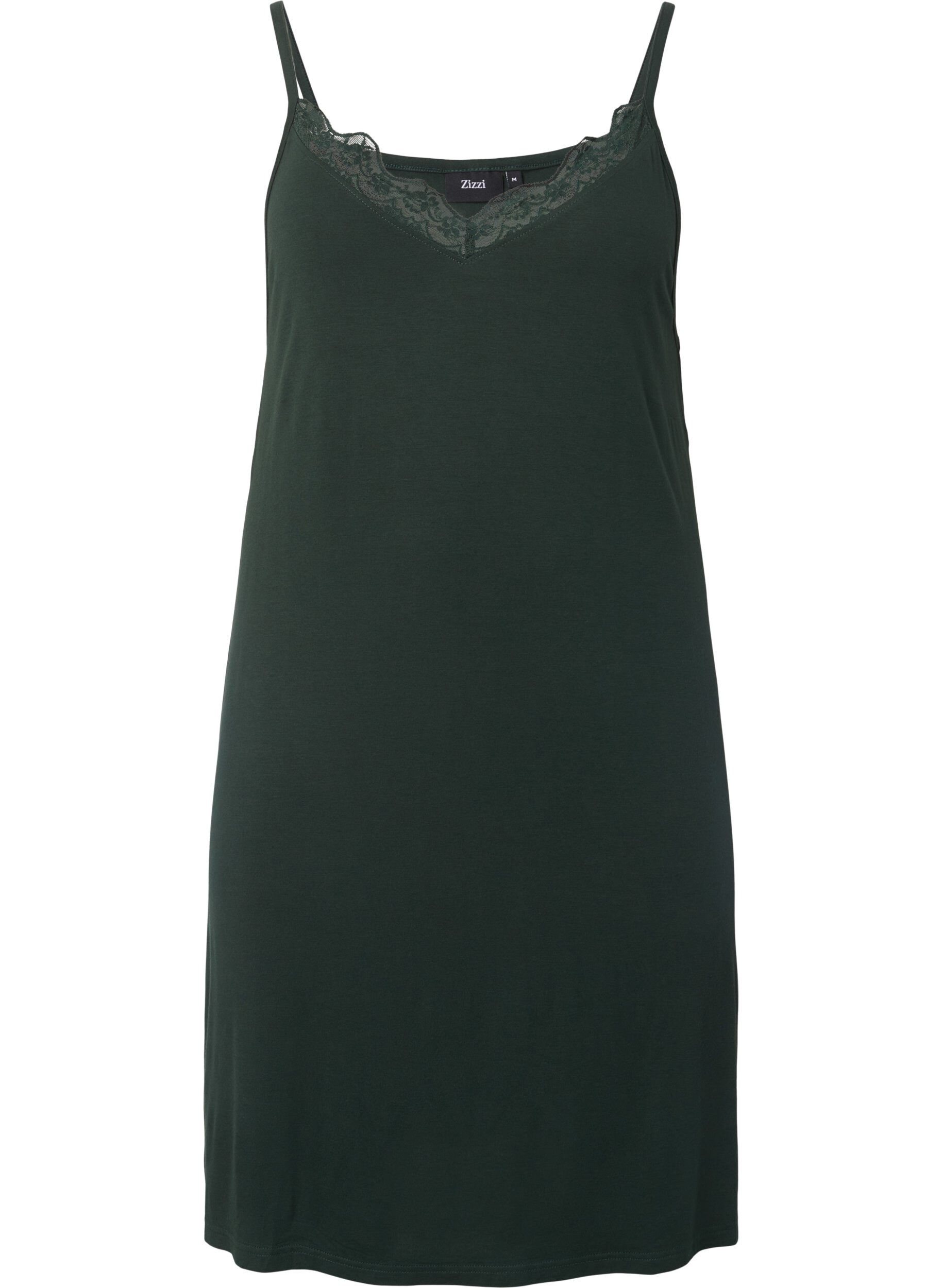 ZizzifashionViscose nightgown with lace trim, Green, Packshot image number 0