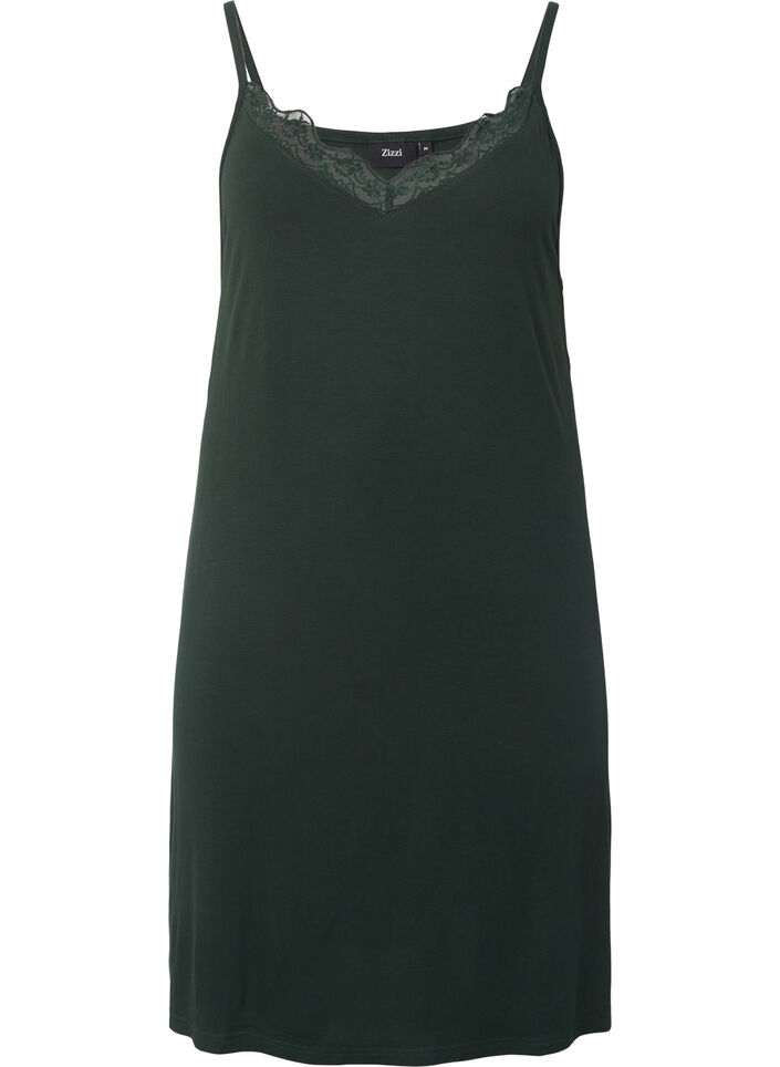Viscose nightgown with lace trim, Green, Packshot image number 0