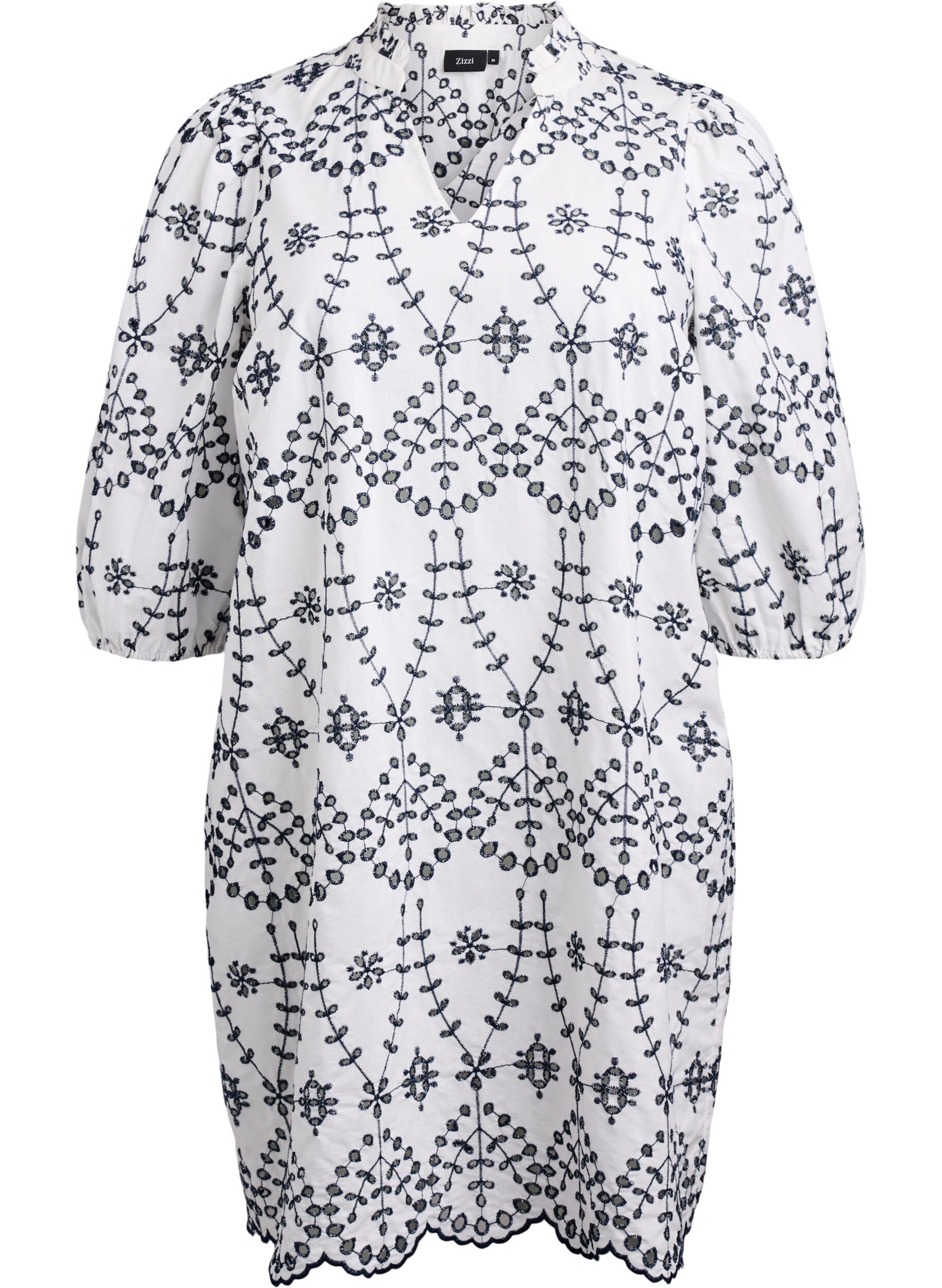 Zizzifashion Dress with contrasting broderie anglaise, White w. Navy Blazer, Packshot image number 0